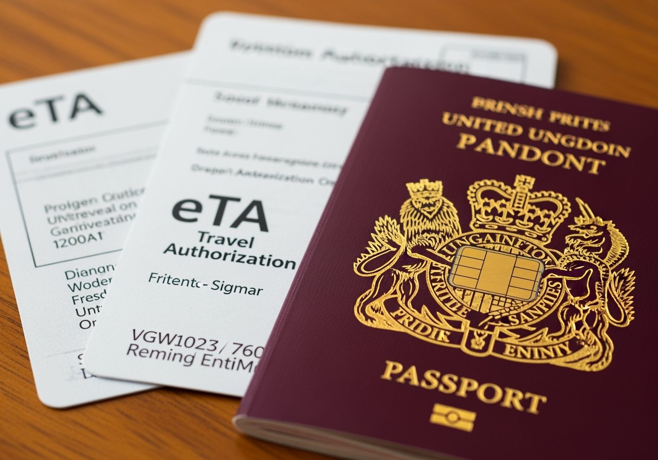 Passeport britannique avec puce électronique et documents eTA pour voyage à Londres