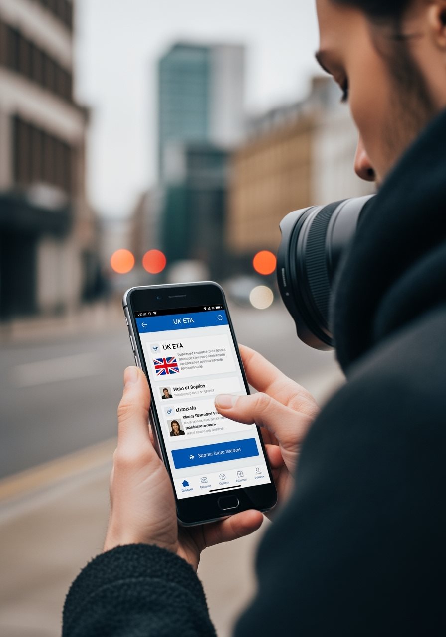 Citoyen français utilisant l'application mobile eTA Royaume-Uni
