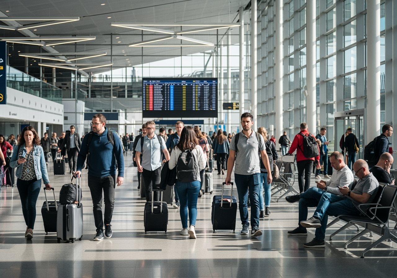 Passagers en transit dans un aéroport britannique