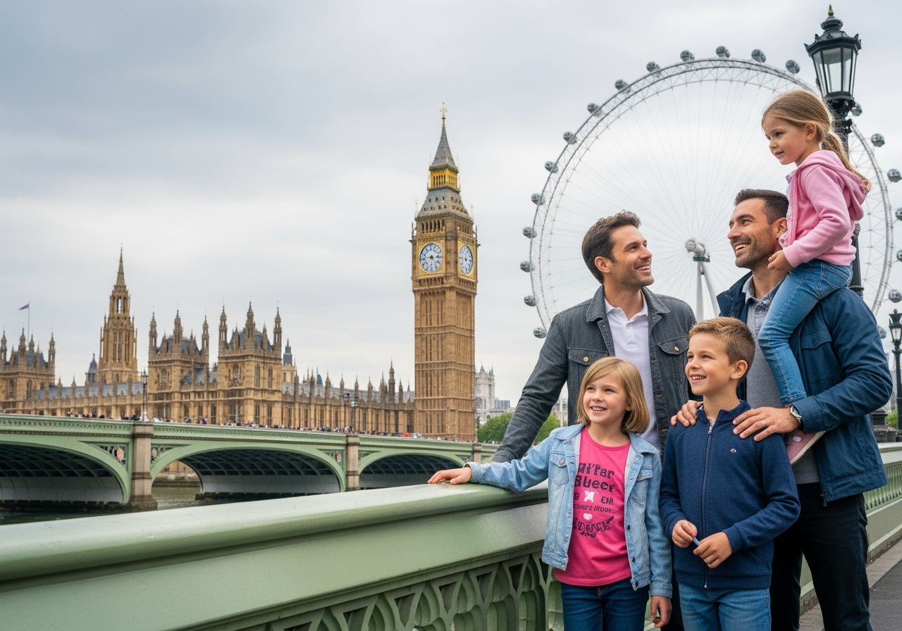 Famille en voyage touristique au Royaume-Uni